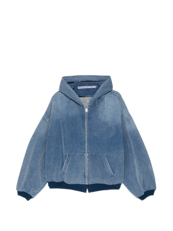 Alexander Wang Brushed Denim Oversized Hoodie in Blue