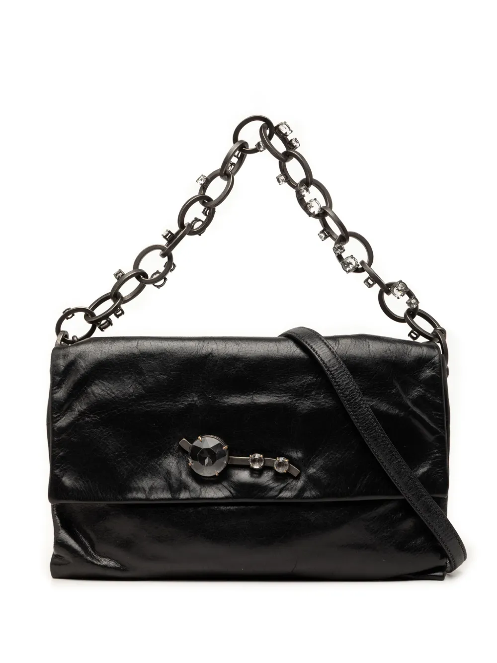 Miu Miu Pre-Owned 2010-2026 Nappa Crystal Chain satchel - Nero