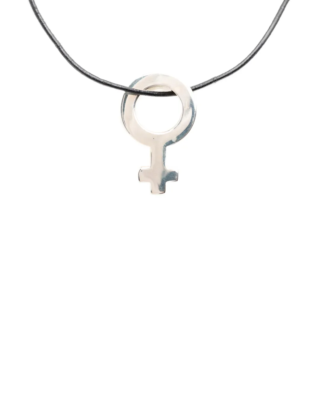  Gucci Pre-owned 1990-2000 Leather And Sterling Silver Venus Symbol Pendant Necklace Costume Necklace - Noir 
