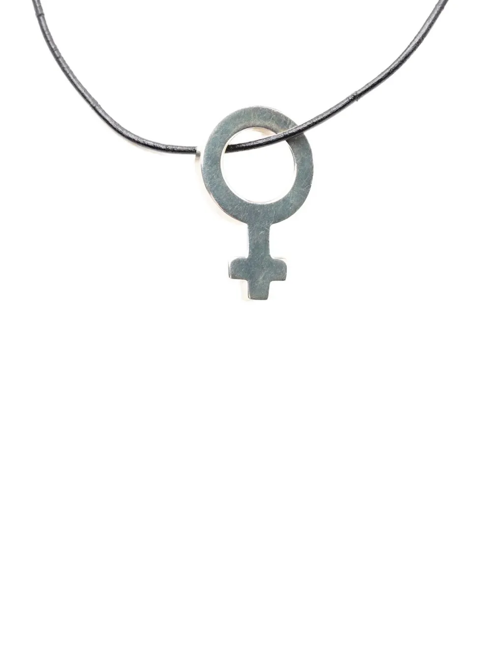 Gucci Pre-Owned 1990-2000 Leather and Sterling Silver Venus Symbol Pendant Necklace costume necklace - Nero