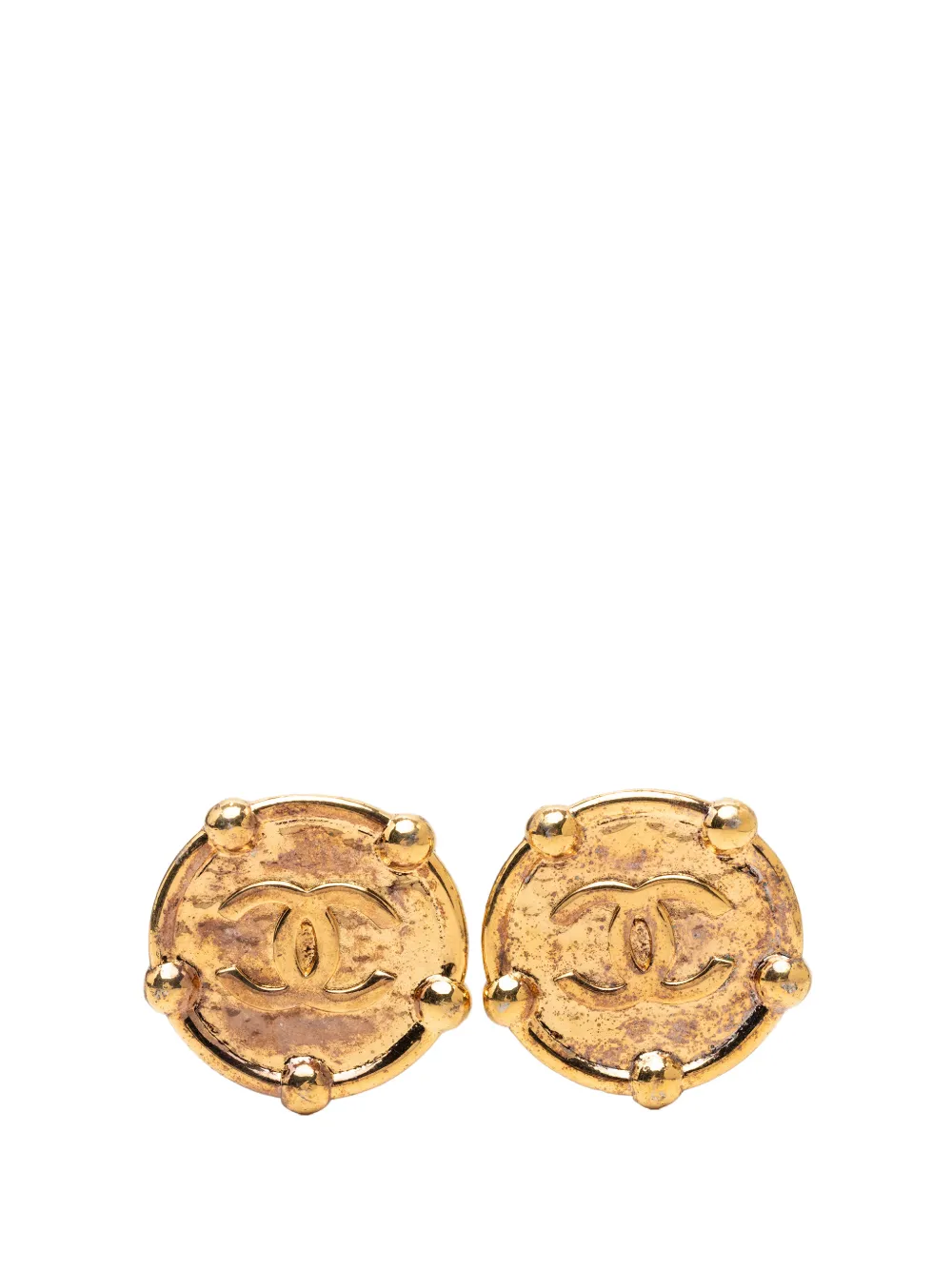 CHANEL Pre-Owned 1980-1990 CC Gold Plated Round Clip On Earrings costume earrings - Oro