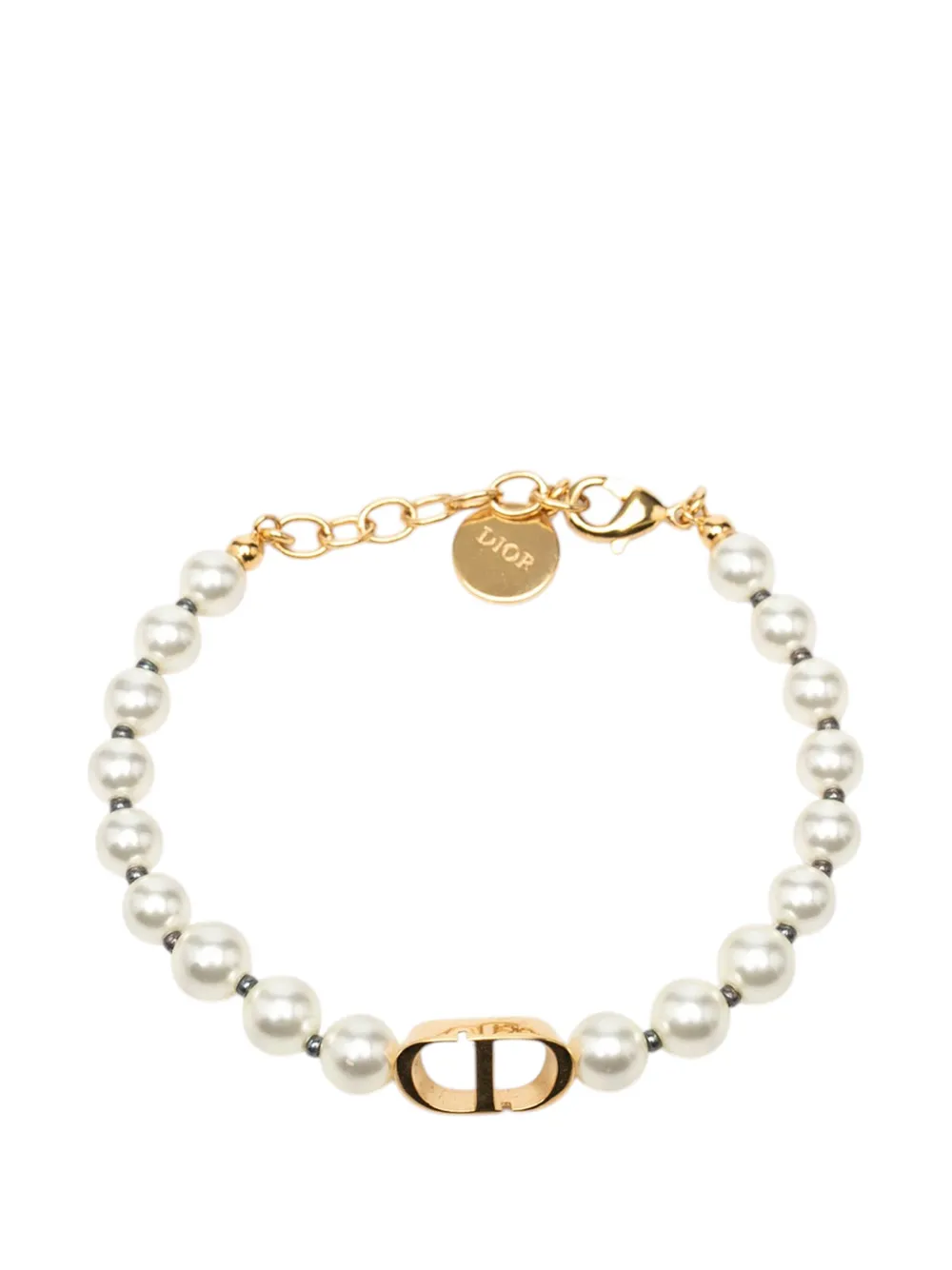 Christian Dior Pre-Owned 2000-2026 Gold Plated Resin Pearl 30 Montaigne Bracelet costume bracelet - White