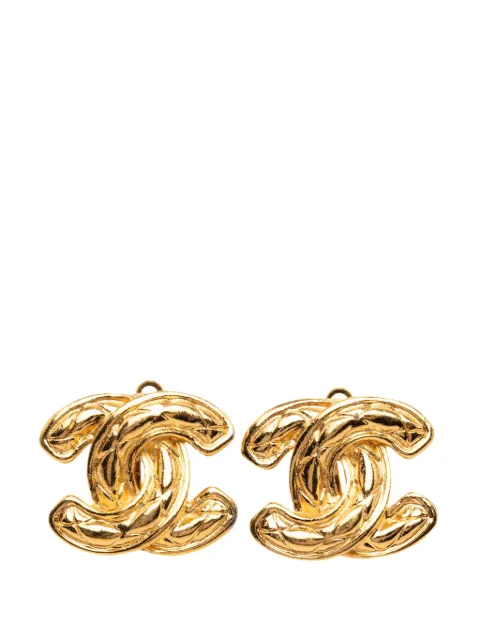 CHANEL Pre-Owned 2000-2026 CC Quilted Gold Plated Clip On Earrings costume earrings