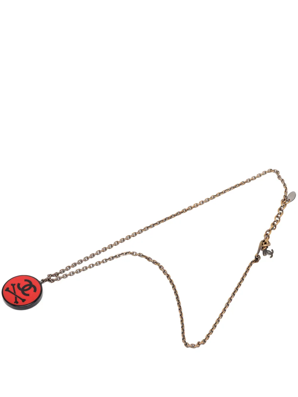 CHANEL Pre-Owned 2003 CC Gold Plated Resin Crossbones Round Pendant Necklace costume necklace - Oro