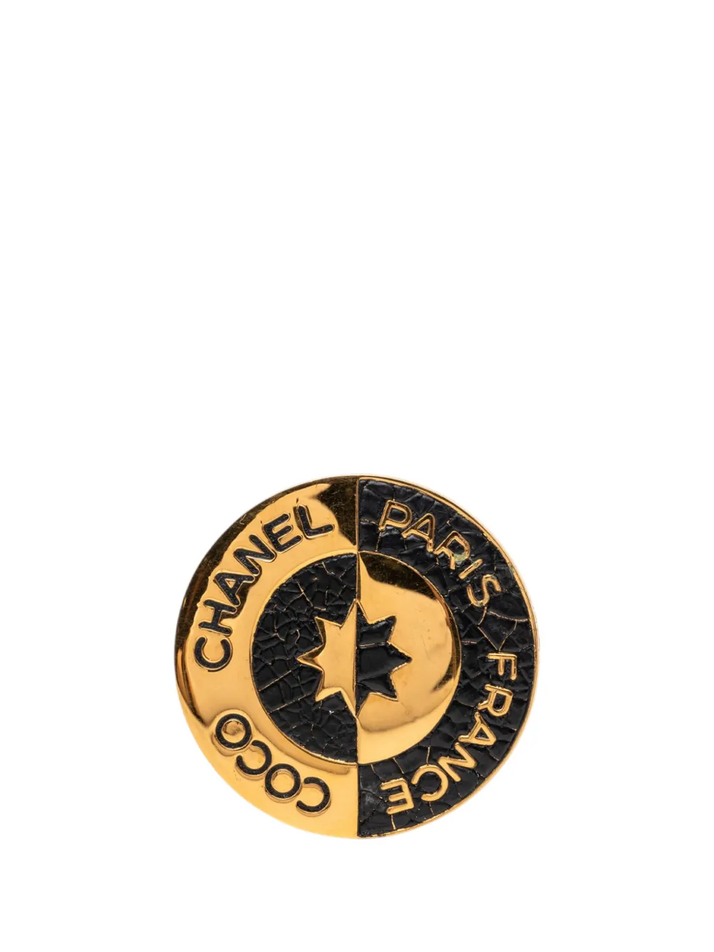 CHANEL Pre-Owned 1950-1970 Gold Plated Enamel Coco Star Logo Round Brooch costume brooch - Nero