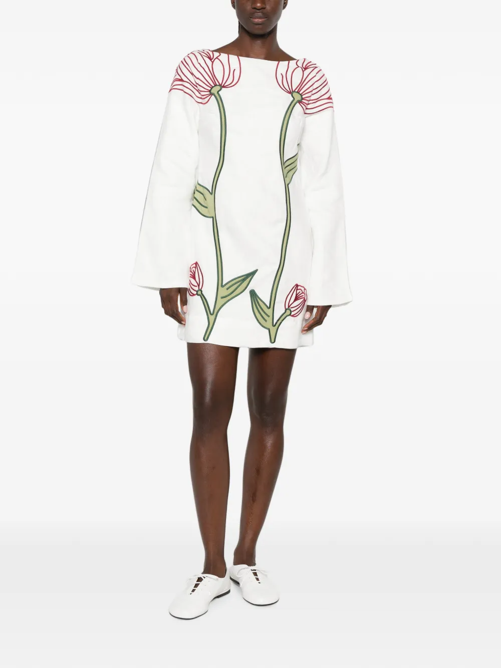 FARM Rio Mini-jurk met geborduurde bloemen-patch Wit