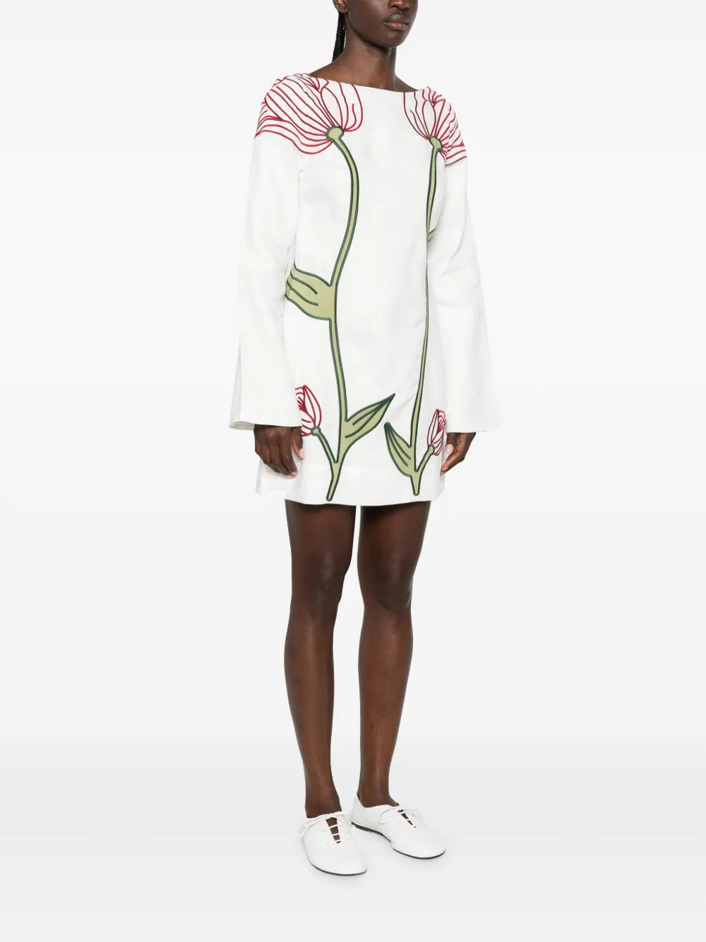 FARM Rio Mini-jurk met geborduurde bloemen-patch Wit