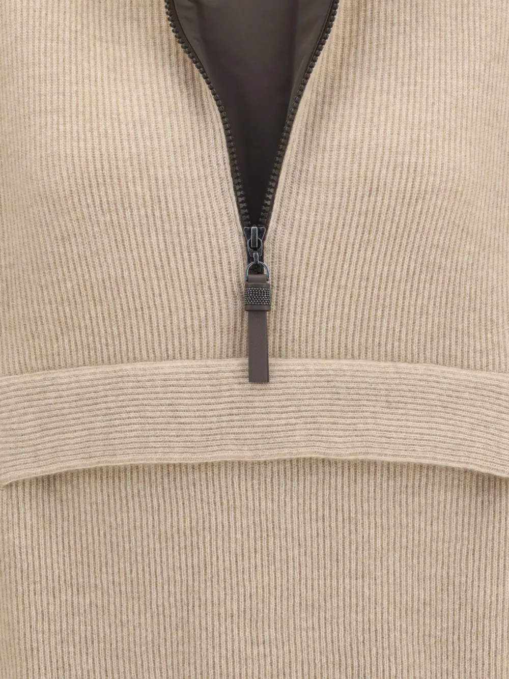 Brunello Cucinelli Kasjmier trui met halve rits Beige