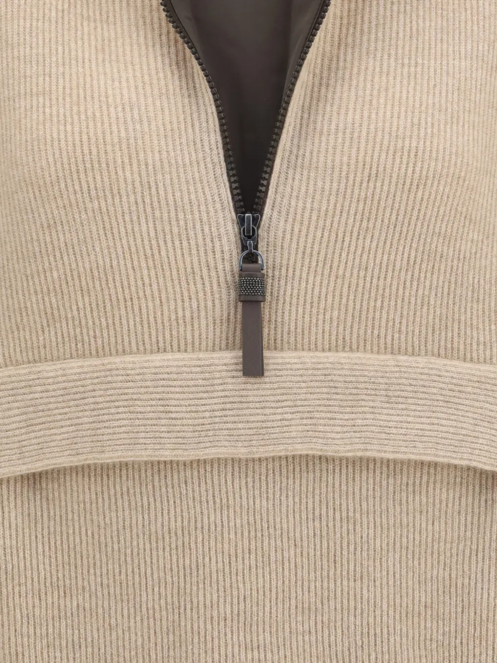 Brunello Cucinelli Kasjmier trui met halve rits Beige
