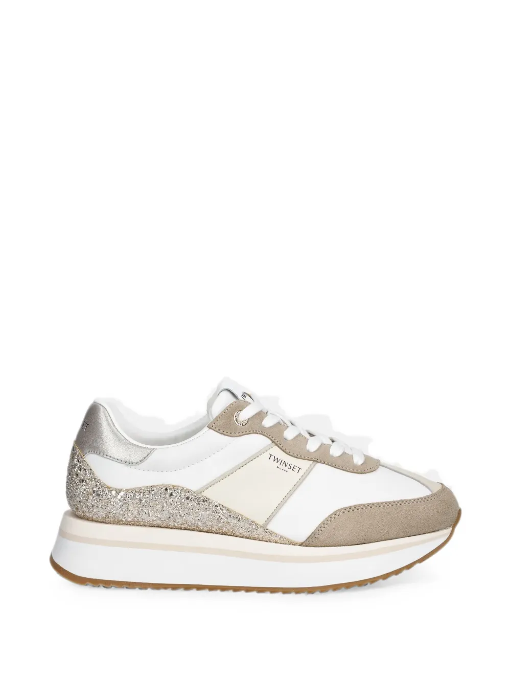 Twinset Glitter-embellished Platform Sneakers In White