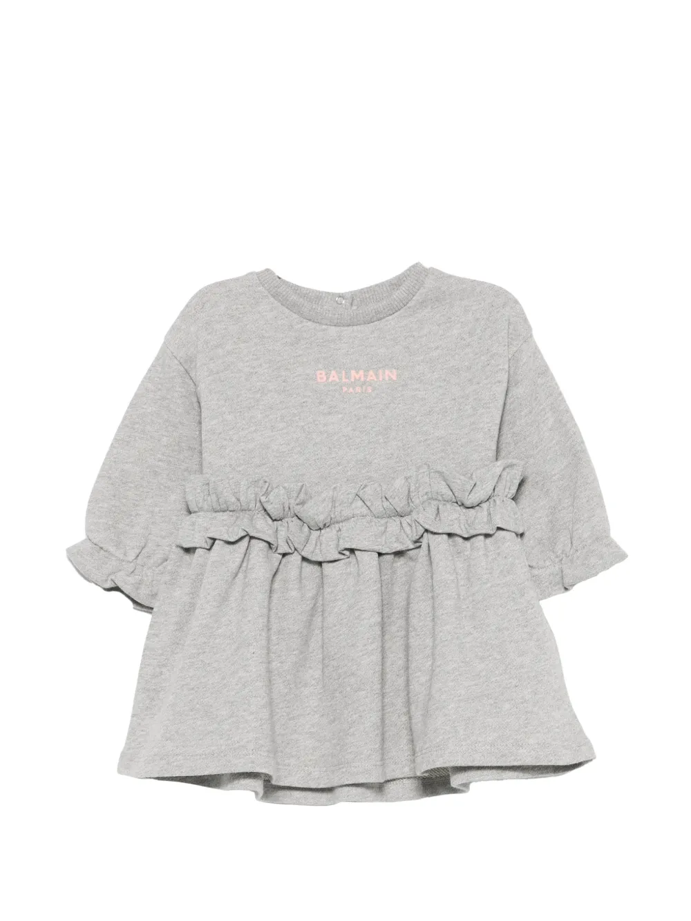Balmain Kids ruffle-trimmed logo-print dress - Grigio