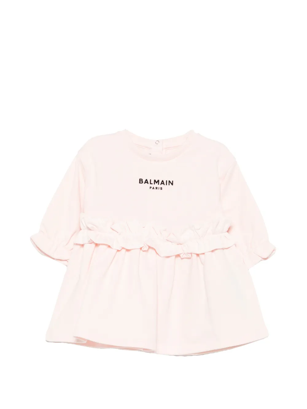 Balmain Kids ruffled-trim logo-print dress - Rosa