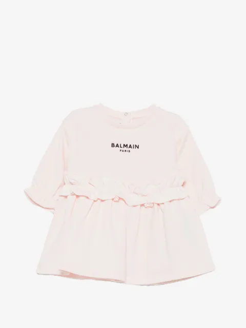 Balmain Kids ruffled-trim logo-print dress