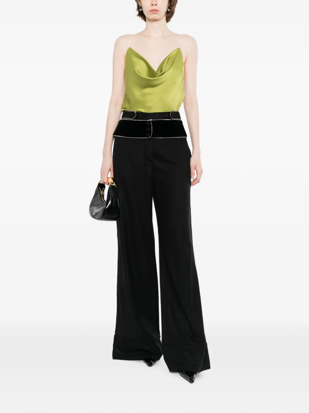 Roberto Cavalli Broek met fluwelen tailleband en ketting Zwart