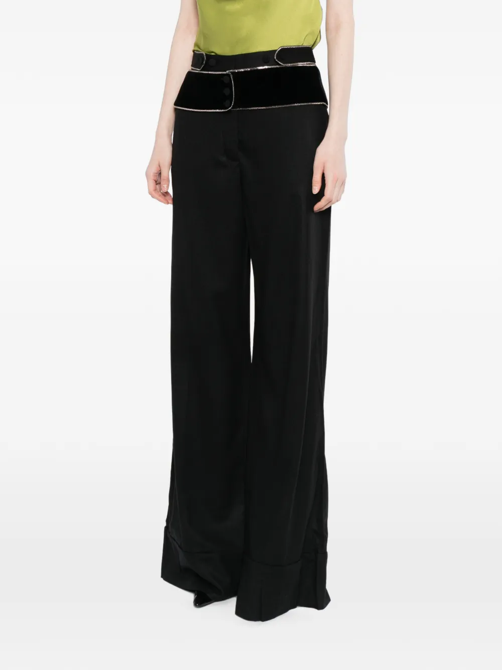Roberto Cavalli Broek met fluwelen tailleband en ketting Zwart