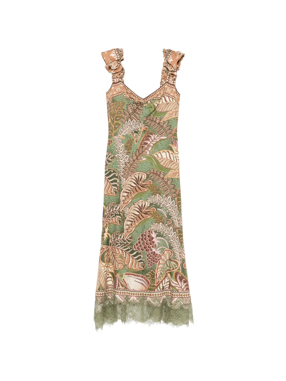 FARM Rio foliage-print ruffled midi dress - Verde