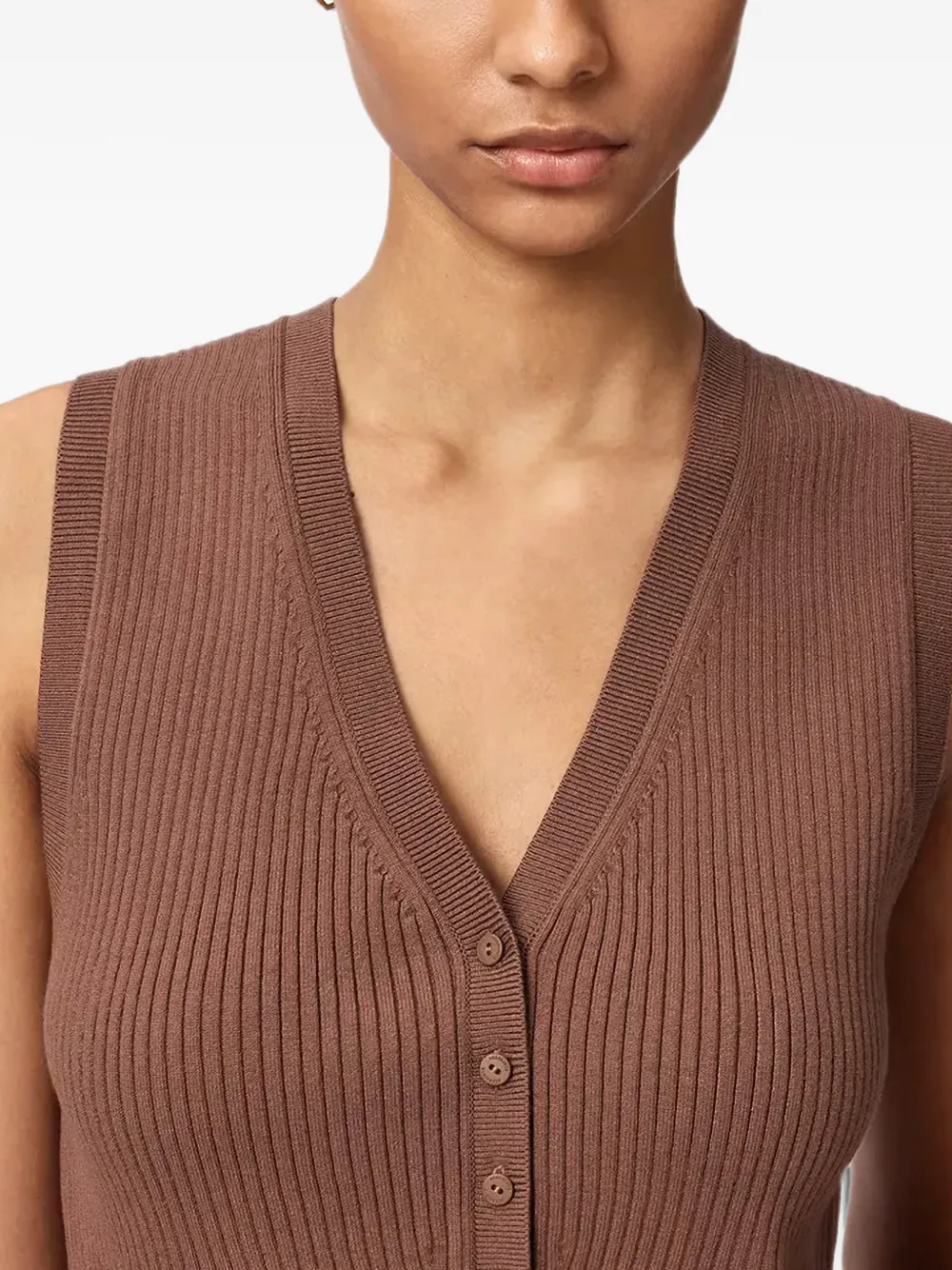 AllSaints Cruz ribgebreide top met V-hals Bruin