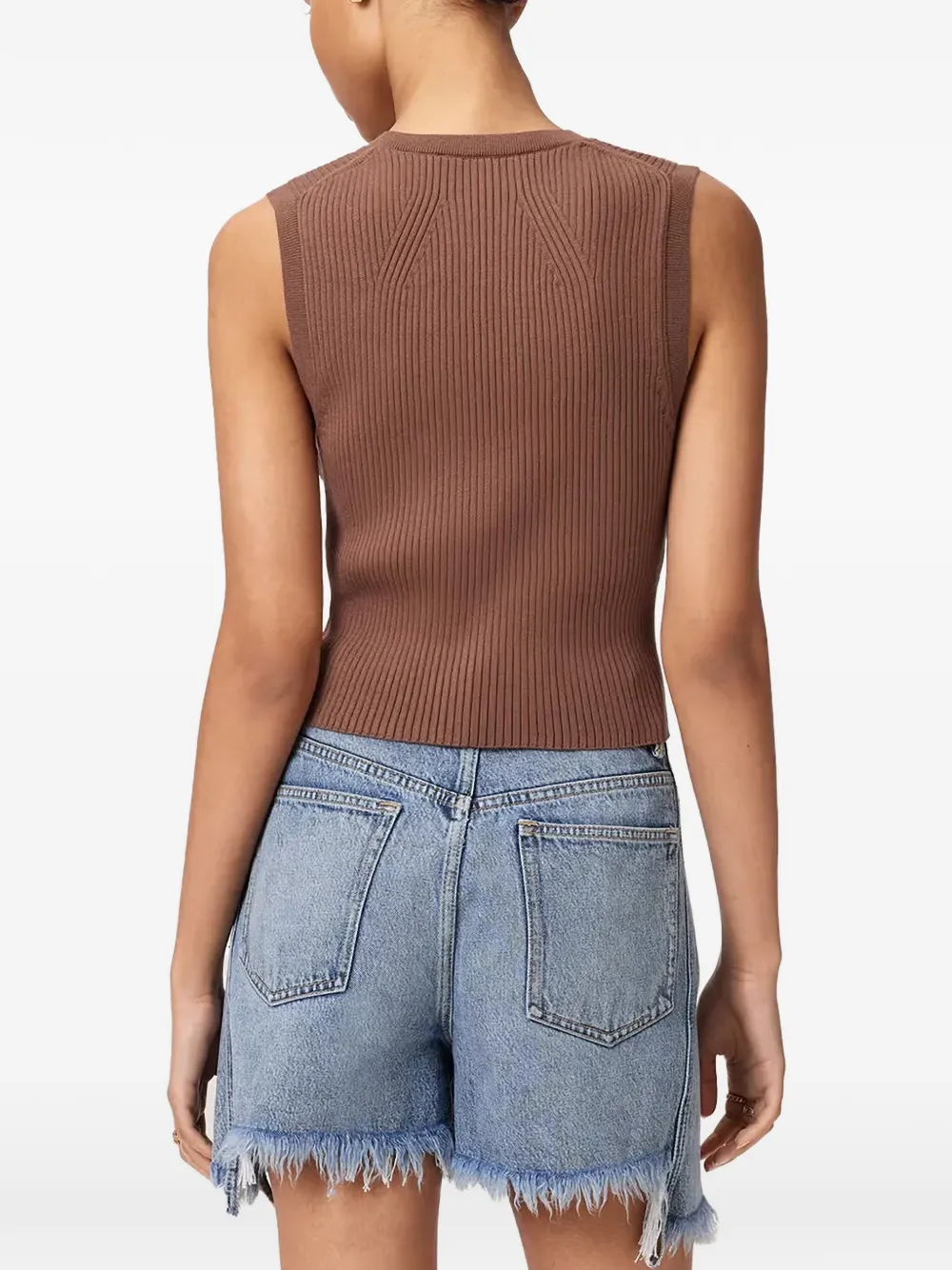 AllSaints Cruz ribgebreide top met V-hals Bruin