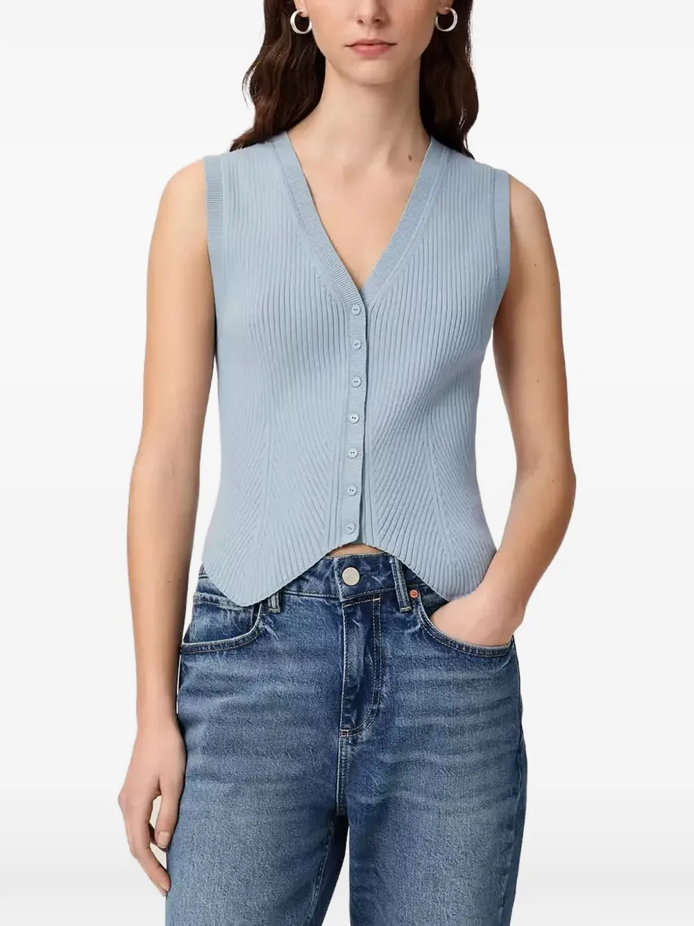 AllSaints Geripptes Cruz Strickoberteil mit V-Ausschnitt - Blau