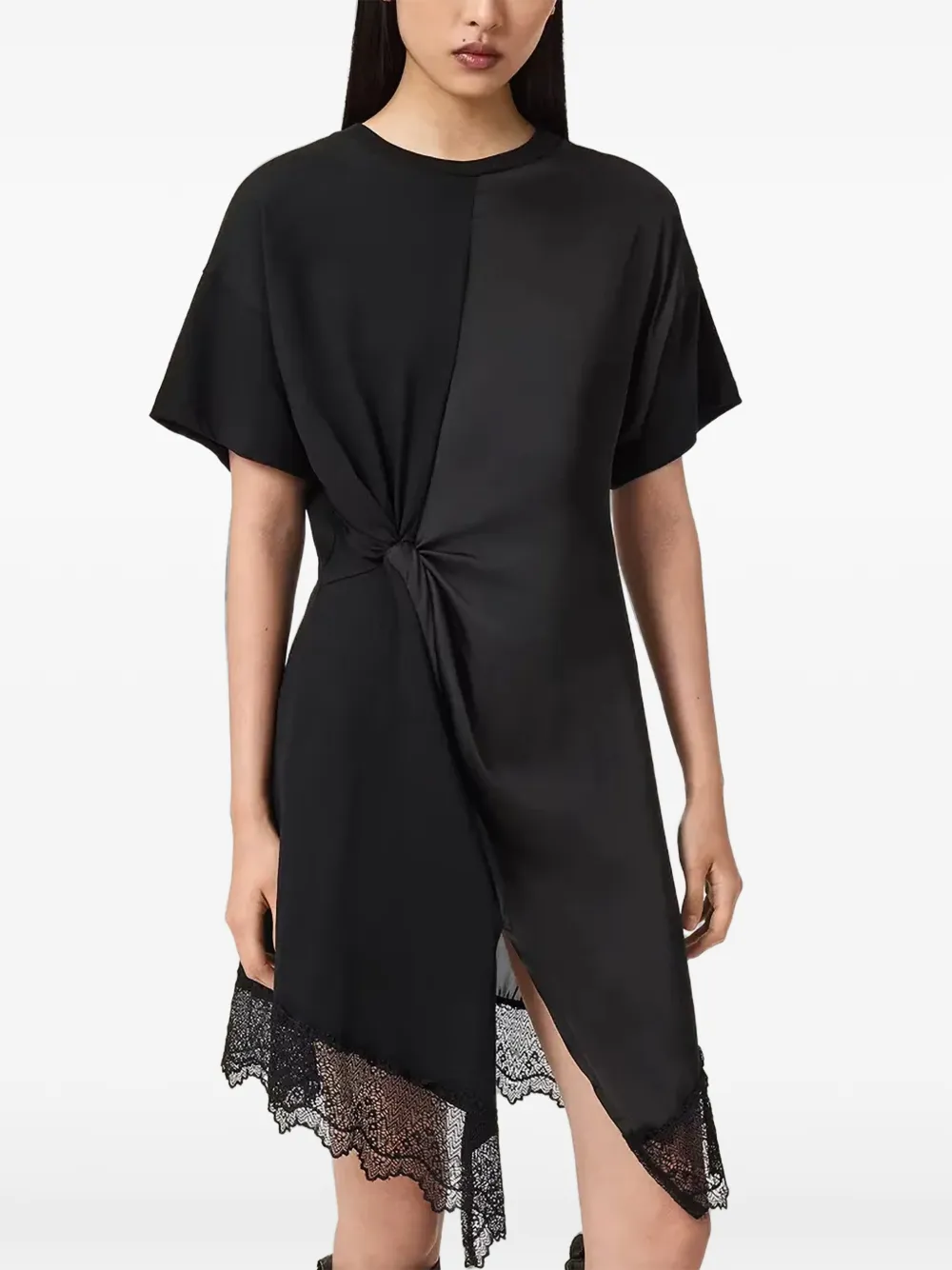 AllSaints Gedraaide jurk met kanten afwerking Zwart