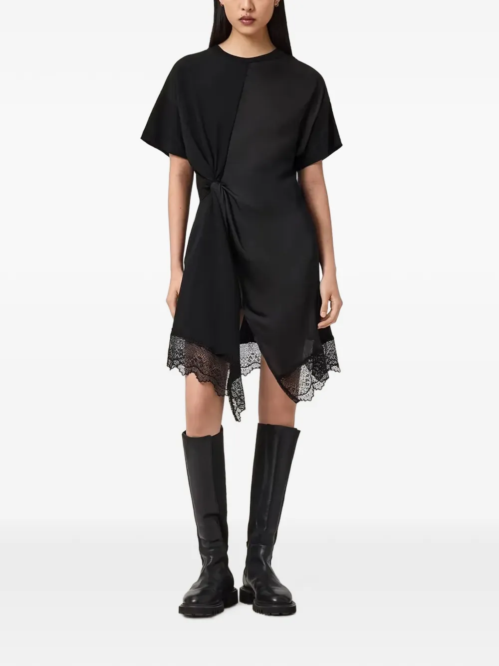 AllSaints Gedraaide jurk met kanten afwerking Zwart