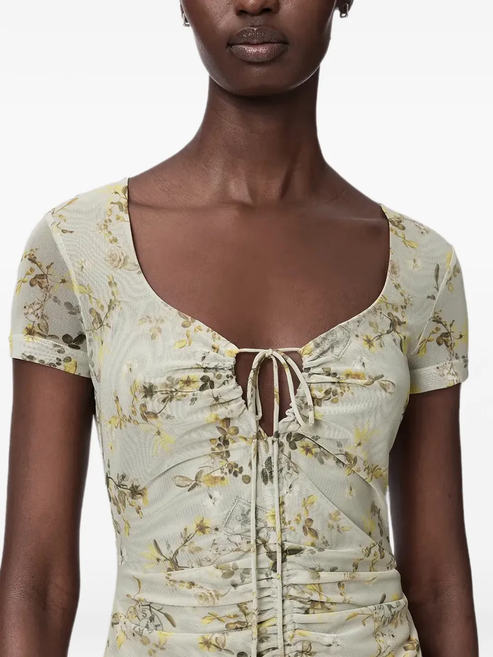 AllSaints Gabby midi-jurk met bloemen-print en ruches Groen