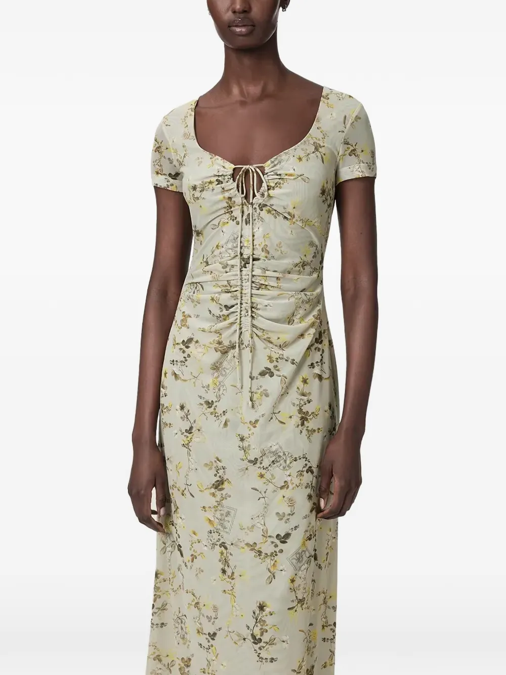 AllSaints Gabby floral-print ruched midi dress - Verde