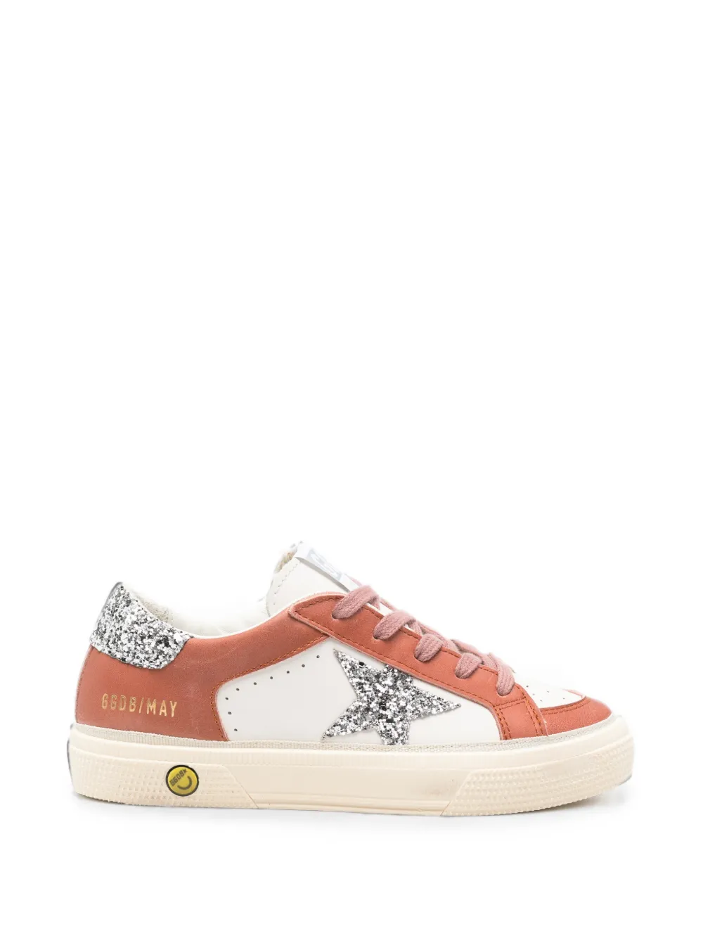 Golden Goose Kids May glitter-patch leather sneakers Bruin