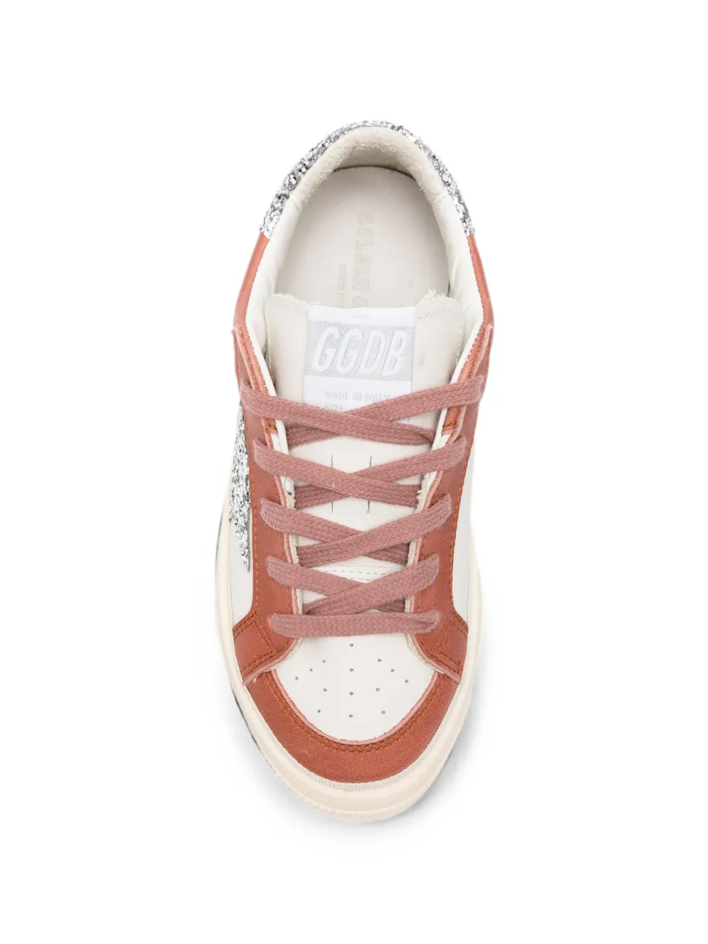 Golden Goose Kids May glitter-patch leather sneakers Bruin