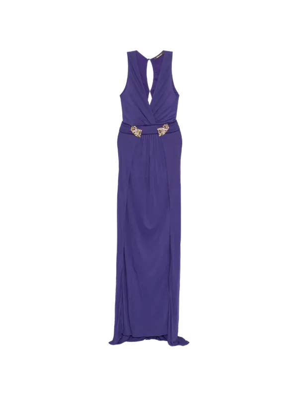 roberto cavalli purple dress Roberto Cavalli dragon-plaque V-neck Gown | Purple