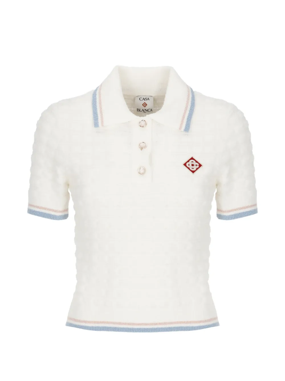 Casablanca waffle-knit logo-patch polo top - Bianco