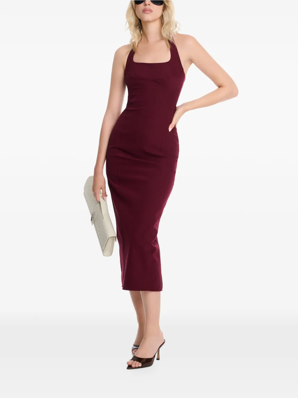 AXEL 113 Jennie midi-jurk met halternek Rood