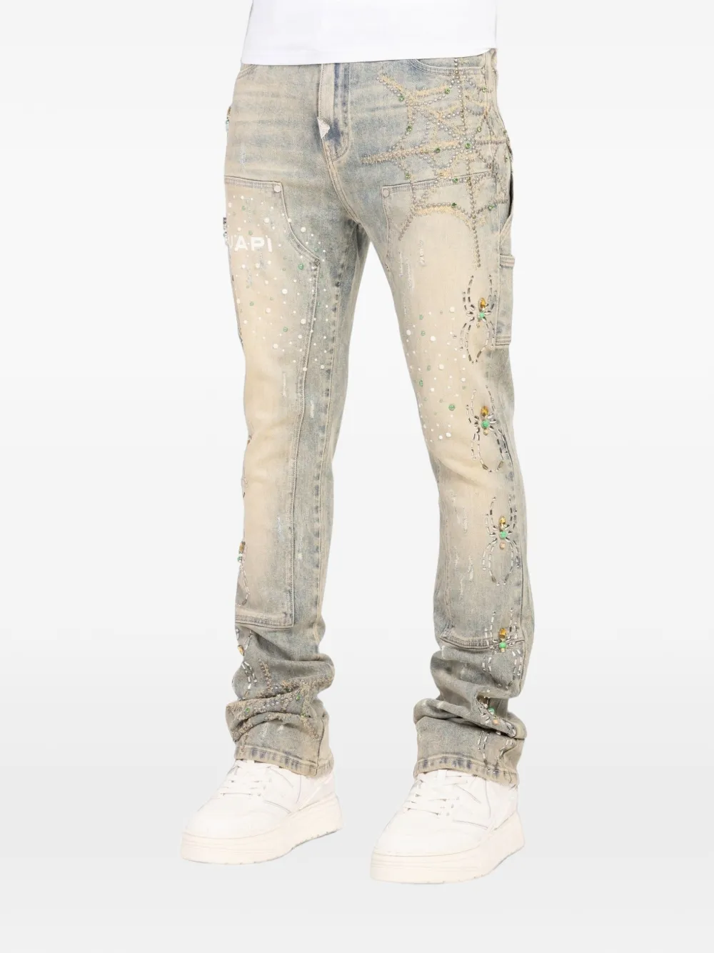 GUAPI Gerafelde jeans met stras Blauw