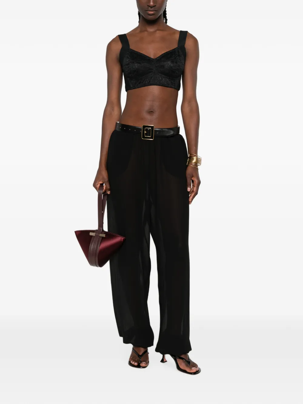 Dolce & Gabbana lace-panelled cropped top - Zwart
