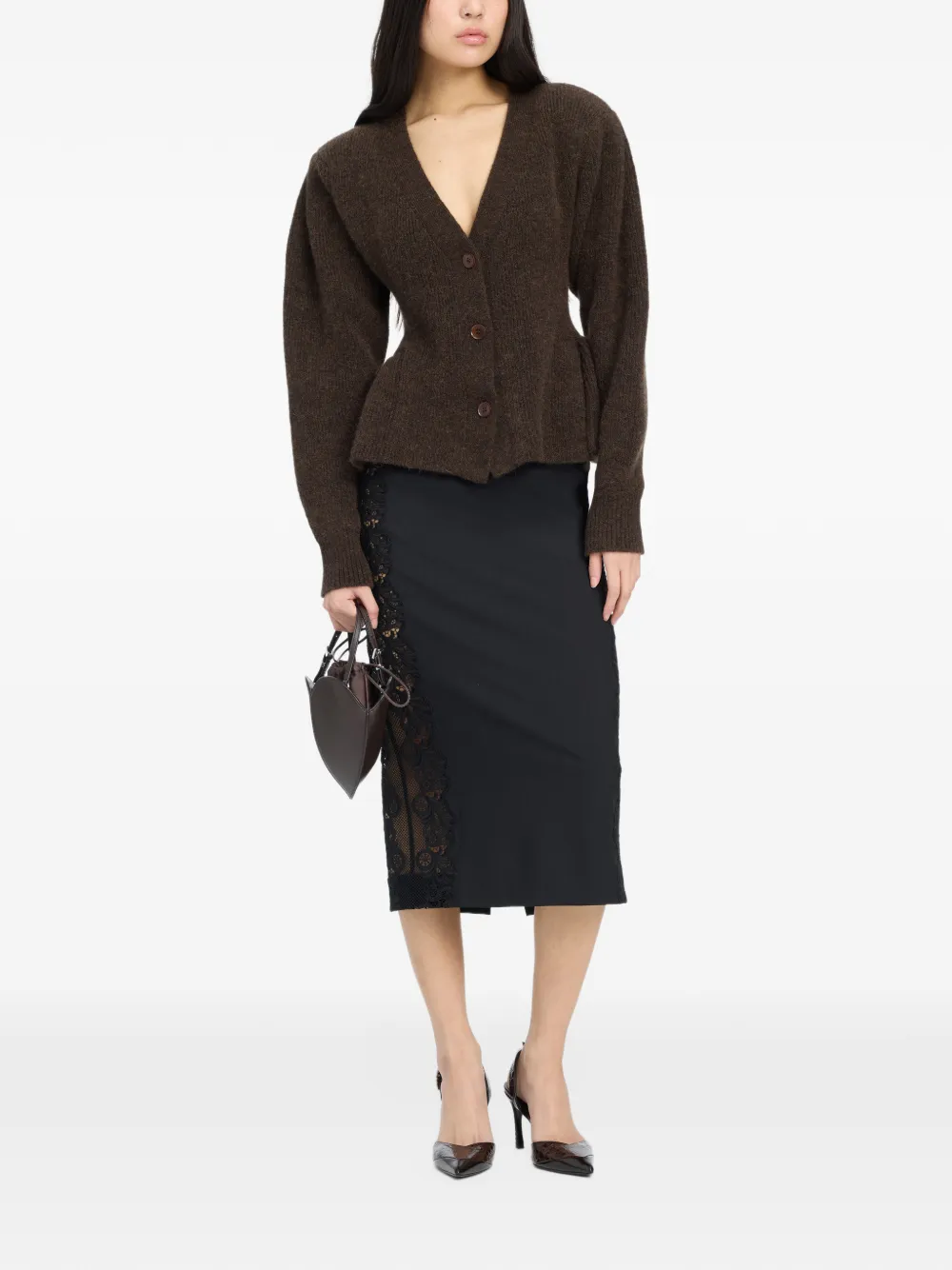 ROTATE BIRGER CHRISTENSEN Vest met peplum afwerking en V-hals Bruin