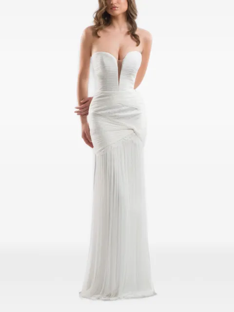 IMROSKA Forest plissé lace-panelled maxi dress
