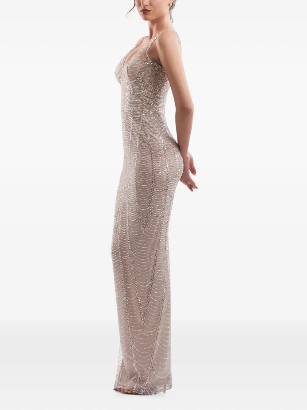 IMROSKA Maxi-jurk verfraaid met pailletten Beige