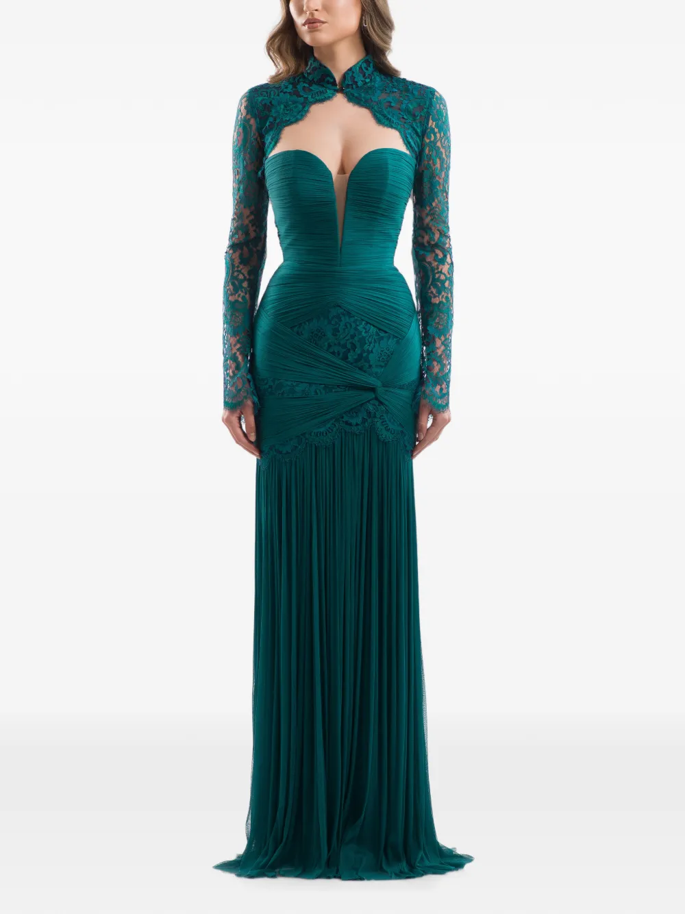 IMROSKA lace-panelled ruched maxi dress