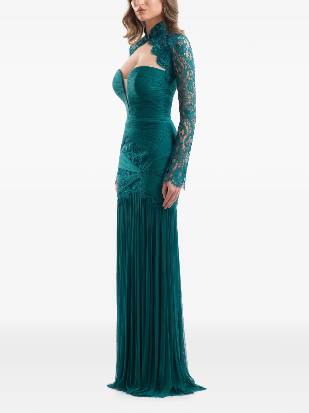  Imroska Vestido Largo Con Paneles De Encaje - Verde 