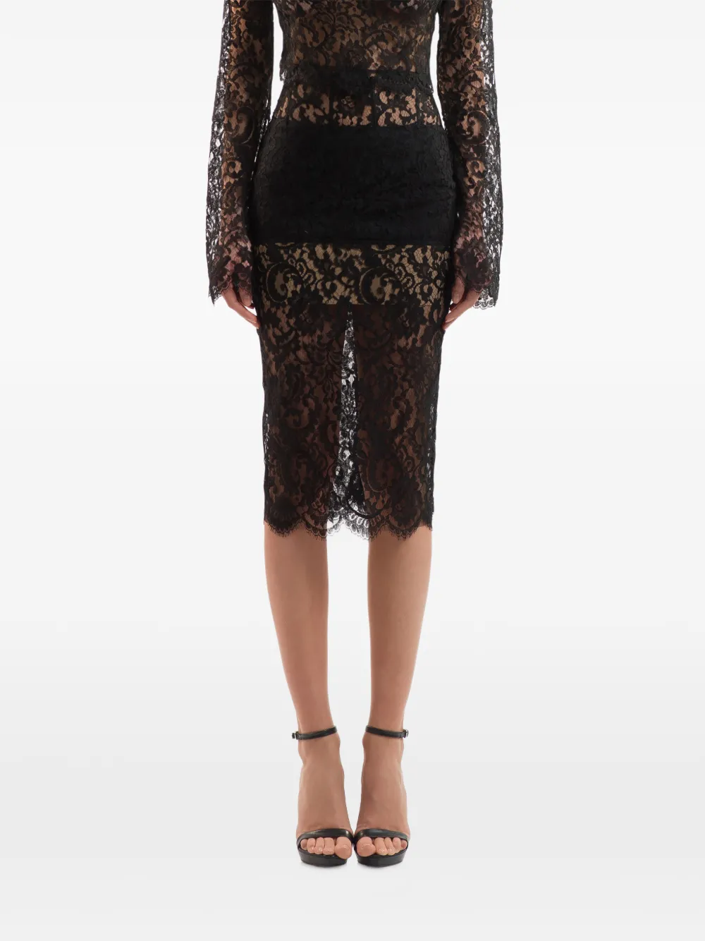 IMROSKA lace-panelled pencil midi skirt - Schwarz
