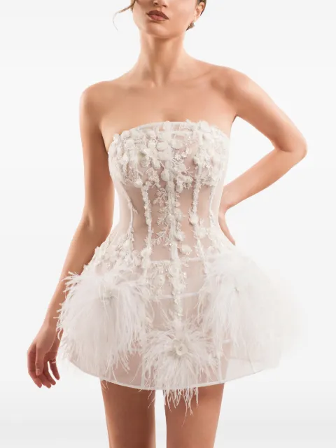 IMROSKA Imroska 29 feather-trim floral-appliqué mini dress