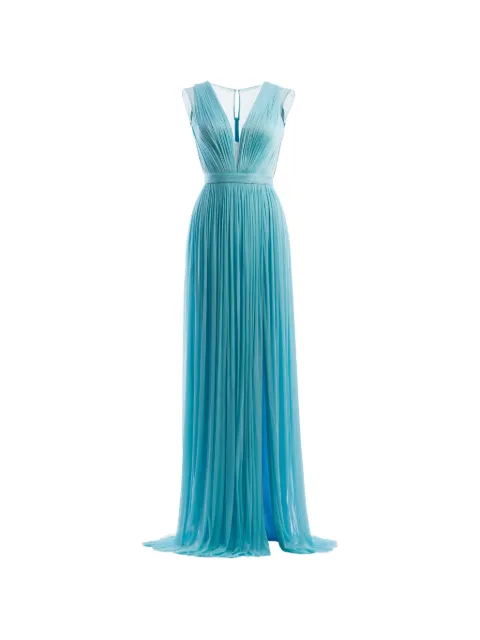 IMROSKA Cupro pleated side-slit draped maxi dress