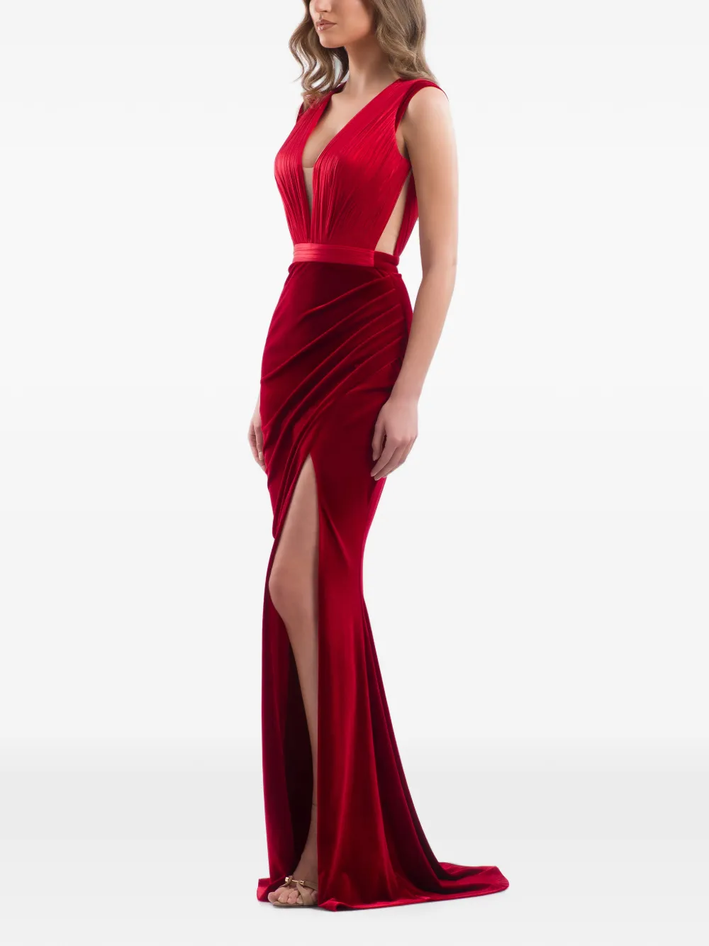 IMROSKA Gedrapeerde maxi-jurk met watervalhals Rood