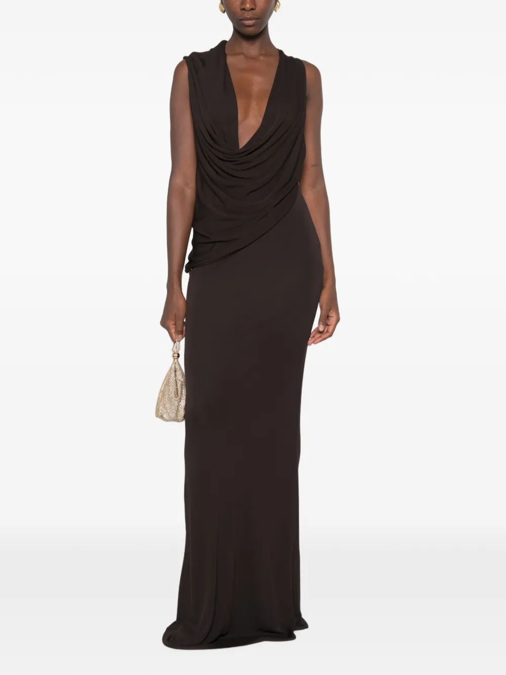 TOM FORD Maxi-jurk met gedrapeerde hals Bruin