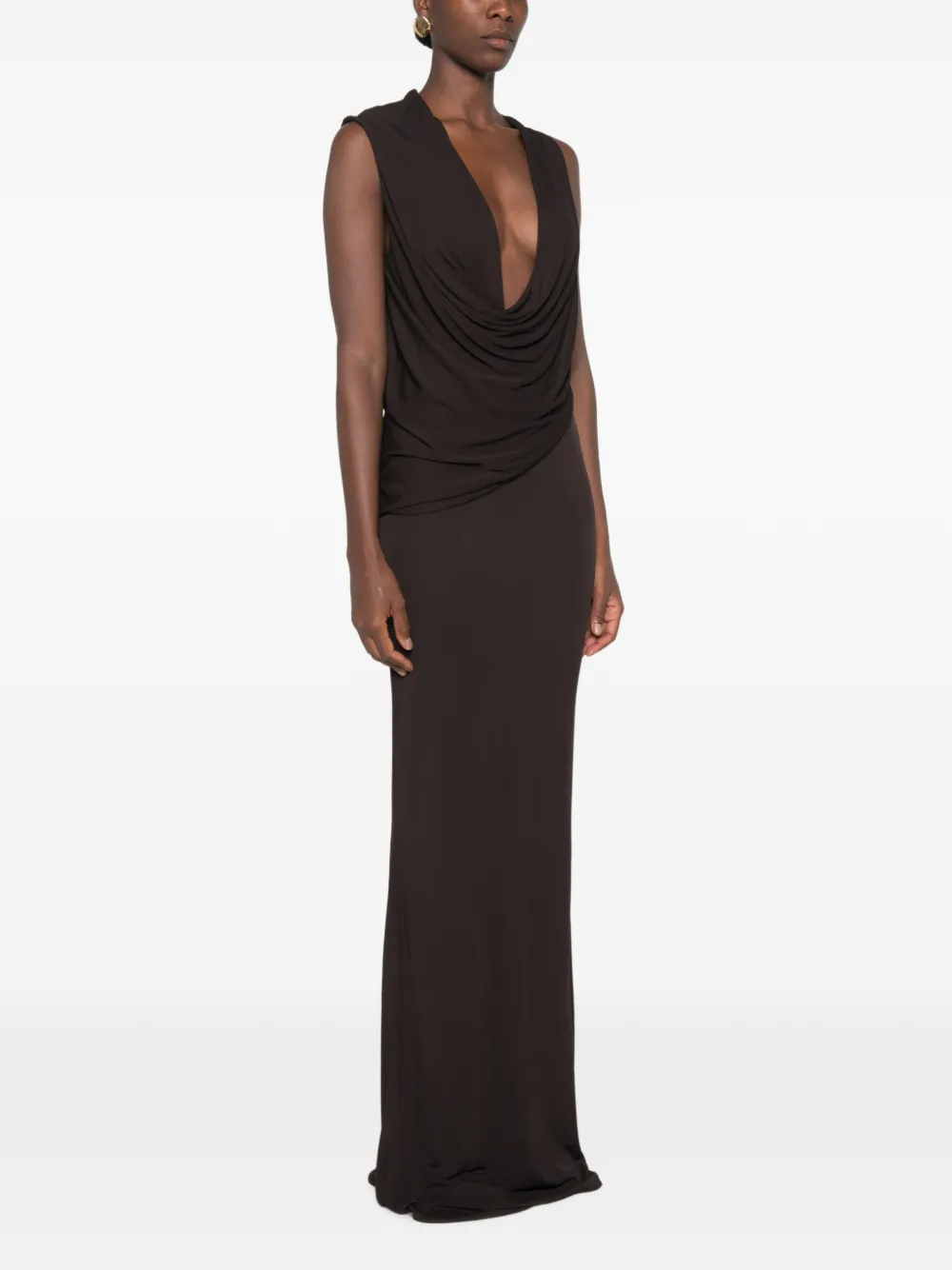 TOM FORD Maxi-jurk met gedrapeerde hals Bruin