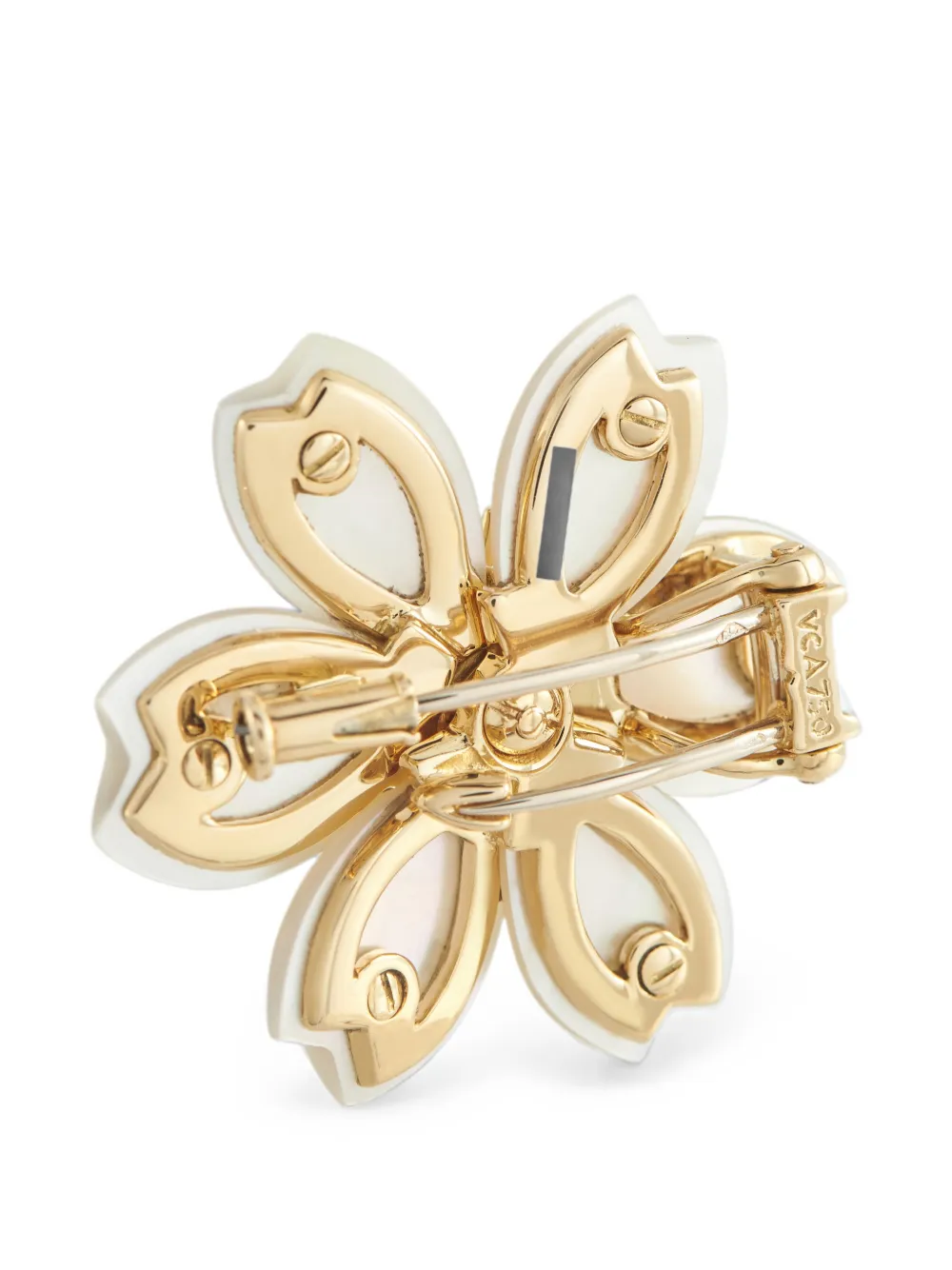 Van Cleef & Arpels Pre-owned Rose De Noël Mother of Pearl and Diamond Brooch in Gold, view 2