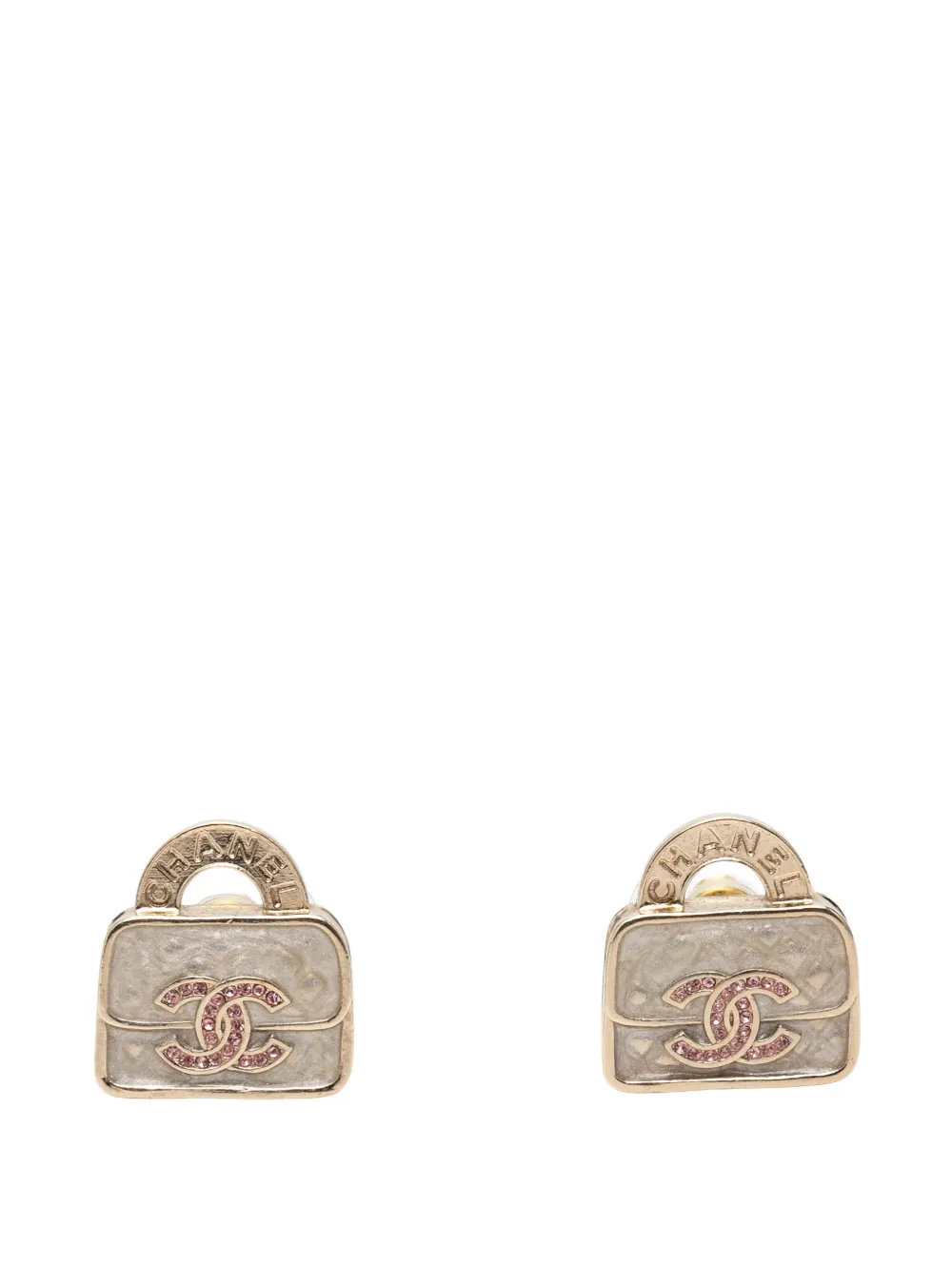 CHANEL Pre-Owned 2021 CC Brass Resin Strass Top Handle Bag Push Back Earrings costume earrings - Oro
