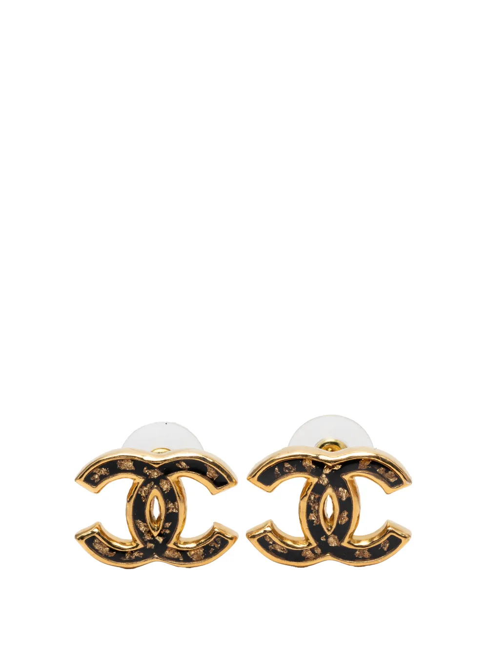 CHANEL Pre-Owned 2023 CC Gold Plated Resin Push Back Earrings costume earrings - Nero