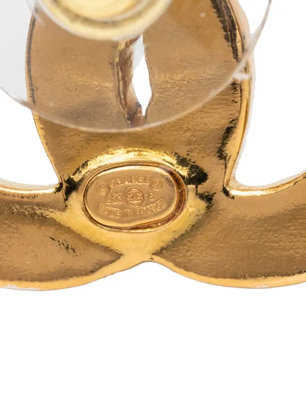 CHANEL Pre-Owned 2023 CC Gold Plated Resin Push Back  Pre-Loved Chanel CC Gold Plated Resin Push Back Earrings main image 0