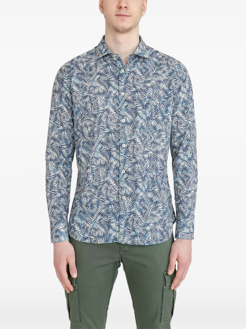 Tintoria Mattei palm-print long-sleeve shirt - Blu